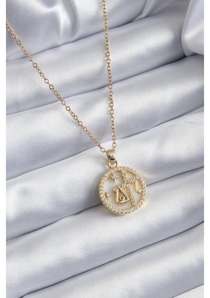 316L Çelik Gold Renk Terazi Burç Model Kadın Kolye - TJ-BKO7939