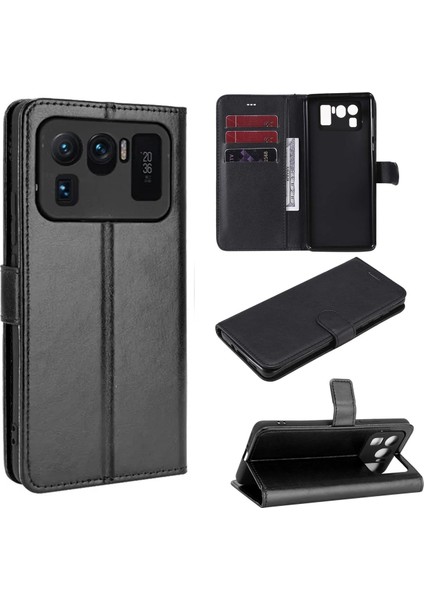 Xiaomi Mi 11 Ultra Darbeye Dayanıklı Cüzdanlı ve Standlı Kapaklı Deri Kılıf Siyah AL4232