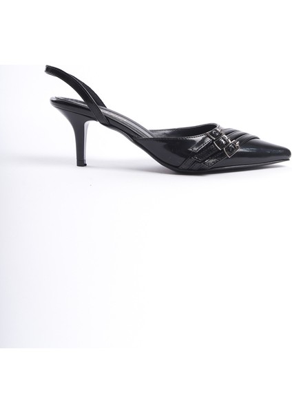 MBHRN720-S Kadın Arkası Açık Sivri Burun Rugan Siyah Stiletto & Topuklu Ayakkabı fırsatları