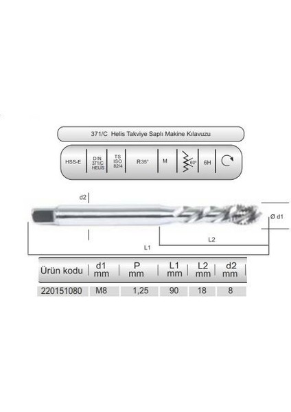 Hsse DIN371/E 35° Helis M8X1,25 (6h)