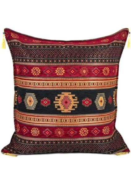 Kilim Desen (70CMX70CM) Şönil Kumaş Püsküllü Kare Ev Bahçe Minder Kılıfı No8