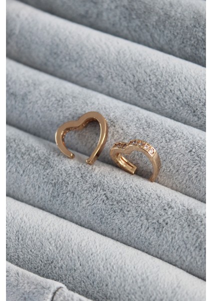 Gold Renk Kalp Model Zirkon Taş Detay Earcuff Pirinç Kadın Kıkırdak Küpe - TJ-BKP7795