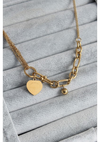 316L Çelik Gold Renk Tiffany Detay Kadın Kolye - TJ-BKO7669