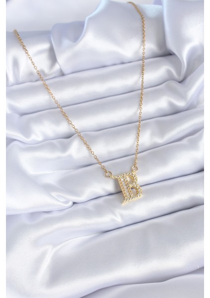 316L Çelik Gold Renk B Harf Model Zirkon Taşlı Kadın Kolye - TJ-BKO7709 fiyatları