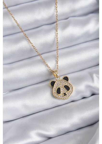 316L Çelik Zincir Gold Renk Zirkon Taşlı Panda Model Kadın Kolye - TJ-BKO7834