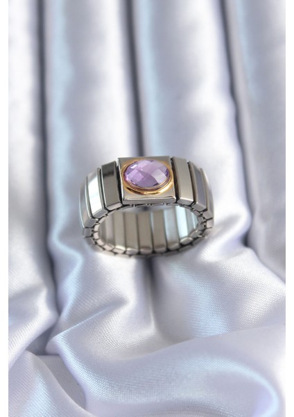 316L Çelik Lastikli Mor Taşlı Nominaition Kadın Yüzük - TJ-BYK2792