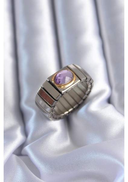 316L Çelik Lastikli Mor Taşlı Nominaition Kadın Yüzük - TJ-BYK2792 fiyatları