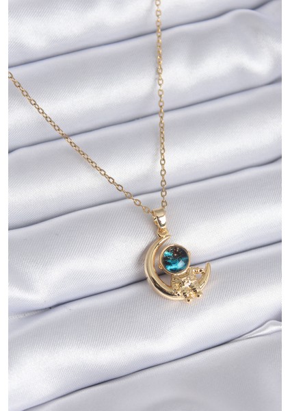 316L Çelik Gold Renk Galaksi Astronot Model Kadın Kolye - TJ-BKO7775