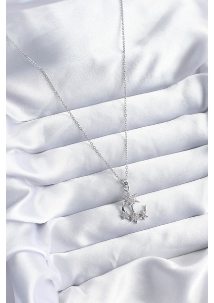 316L Çelik Gümüş Renk Zincir Zirkon Taş Kutup Yıldızı Detay Çapa Figür Kadın Kolye - TJ-BKO7996 fiyatları