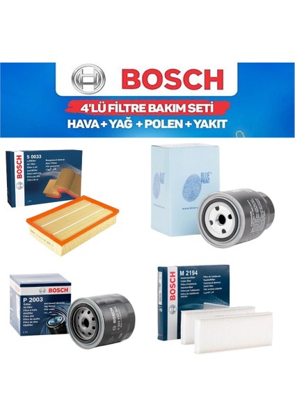 Navara D40 06-13 / Pathfinder R51 05-09 YD25T Dizel- Bosch / Blueprınt 4'lü Bakım Seti Yağ-Hava-Polen-Açık Tip Mazot Filtresi