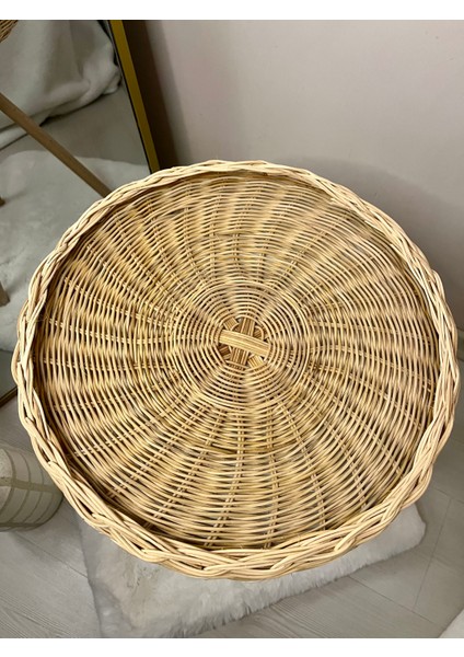 El Yapımı Rattan Cam Sehpa 35 cm