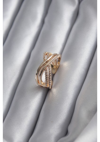 Gold Renk Zirkon Taşlı Kadın Yüzük - TJ-BYK2822