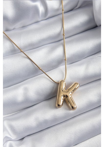 316L Çelik Gold Renk Bubble "k" Harf Model Kadın Kolye - TJ-BKO7952
