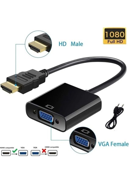 Hdtv To VGA +Ses Fullhd Dönüştürücü Çevirici Aparat Adaptör