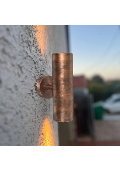 Antik Eskitme 14 Watt Amber Işık GU10 Duy LED Aplik, Sarı Yaldız Armatür, Bahçe, Balkon Teras Apliği