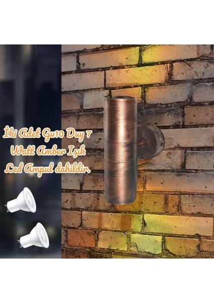 Antik Eskitme 14 Watt Amber Işık GU10 Duy LED Aplik, Sarı Yaldız Armatür, Bahçe, Balkon Teras Apliği fiyatları