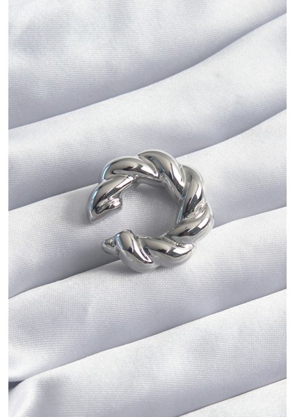 Pirinç Gümüş Renk Sarmal Earcuff Kıkırdak Model Kadın Küpe - TJ-BKP8258