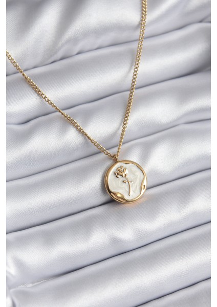 316L Çelik Gold Renk Beyaz Sedef Gül Model Kadın Kolye - TJ-BKO8128