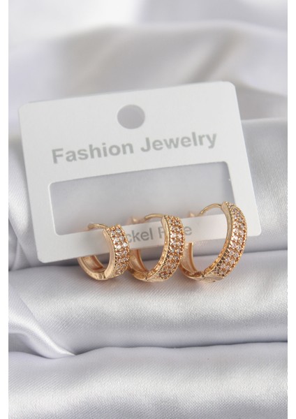 Pirinç Gold Renk Zirkon Taş Detay Kadın Küpe - TJ-BKP8292