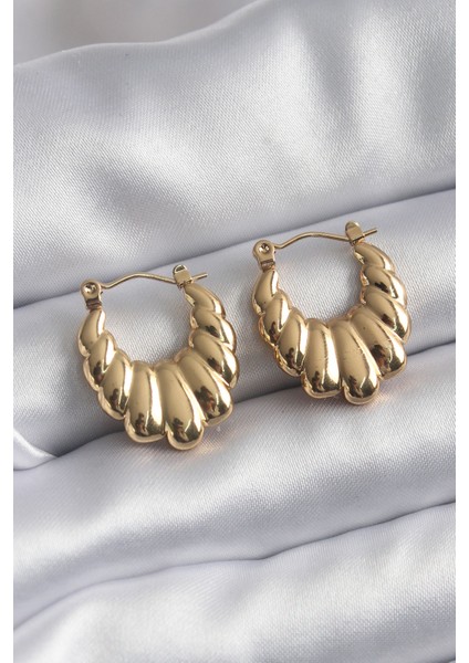 316L Çelik Gold Renk Işleme Detay Kadın Küpe - TJ-BKP8305