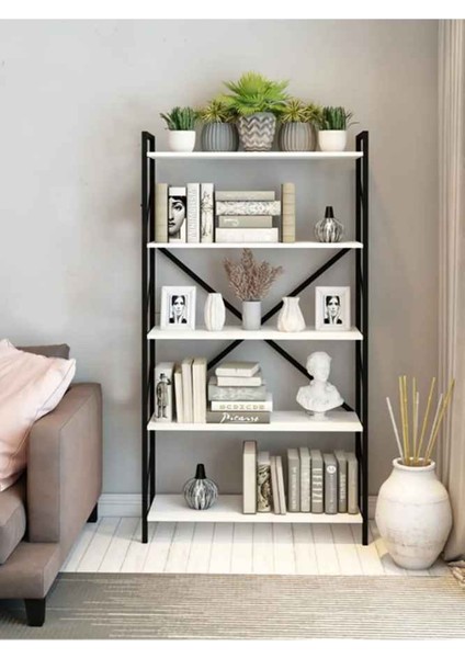 5 Raflı Dekoratif Kitaplık 180 cm Beyaz