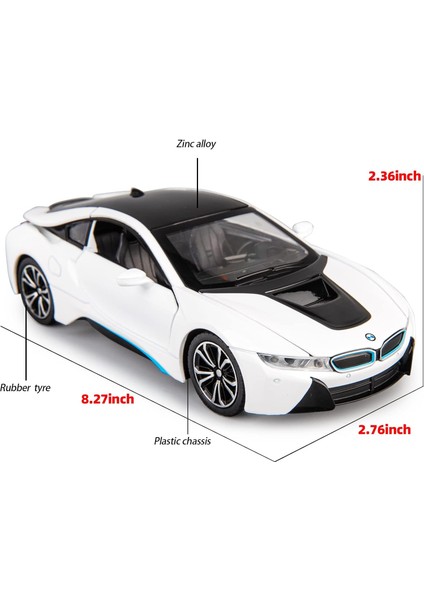 1/24 Bmw I8 Model Araba Için Uyumlu, Çinko Alaşım Geri Çekin Oyuncak Araba Çocuklar Için Ses ve Işık ile Erkek Kız Hediye (Beyaz) (Yurt Dışından)
