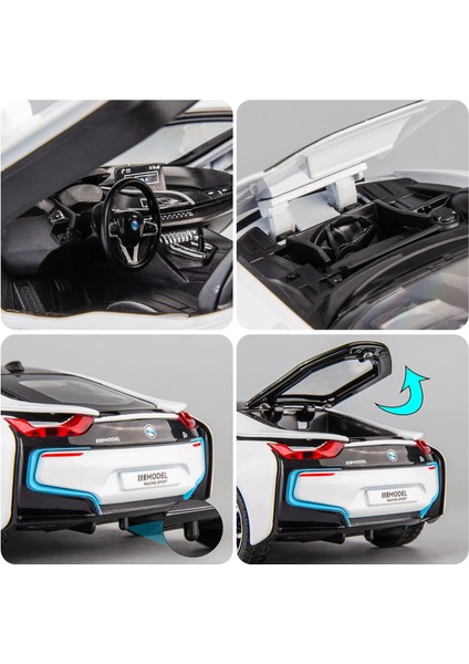 1/24 Bmw I8 Model Araba Için Uyumlu, Çinko Alaşım Geri Çekin Oyuncak Araba Çocuklar Için Ses ve Işık ile Erkek Kız Hediye (Beyaz) (Yurt Dışından)