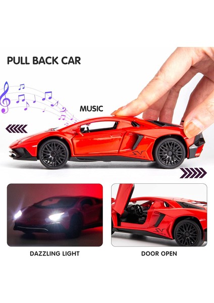 1:32 Lamborghini LP750 Modeline Uyumlu Çocuklar Için Sesli ve Işıklı Geri Çekmeli Araba Oyuncak Araba Erkek Kız, Metal Gövde, Kapı Açık, Kırmızı (Yurt Dışından)