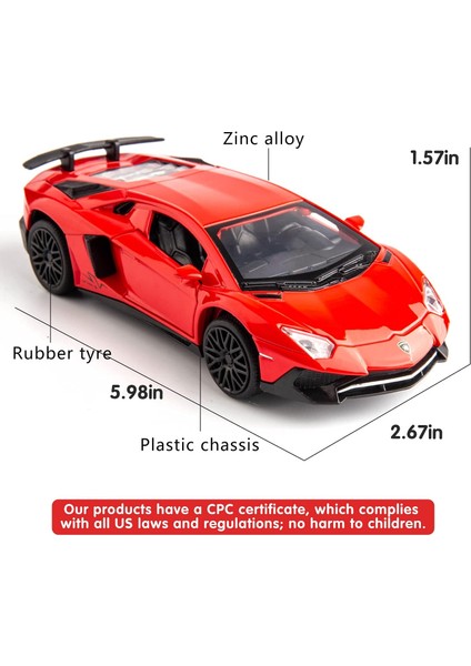 1:32 Lamborghini LP750 Modeline Uyumlu Çocuklar Için Sesli ve Işıklı Geri Çekmeli Araba Oyuncak Araba Erkek Kız, Metal Gövde, Kapı Açık, Kırmızı (Yurt Dışından)