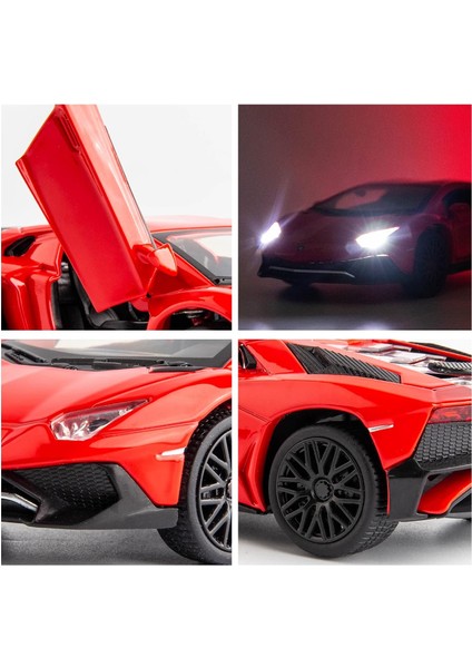 1:32 Lamborghini LP750 Modeline Uyumlu Çocuklar Için Sesli ve Işıklı Geri Çekmeli Araba Oyuncak Araba Erkek Kız, Metal Gövde, Kapı Açık, Kırmızı (Yurt Dışından)