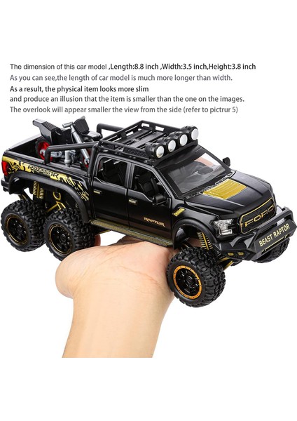 Erkek Çocuk Oyuncak Pikap Kamyonetler F150 Raptor Diecast Metal Model Araba Sesli ve Işıklı 3 Yaş ve Üzeri Çocuklar Için Siyah (Yurt Dışından)