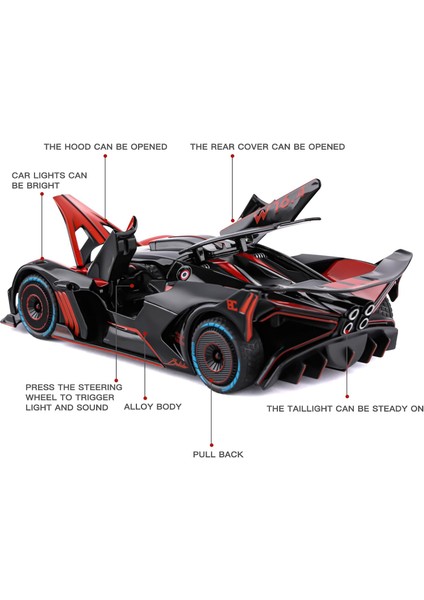 Bugatti Için Oyuncak Araba Modeli 1:24 Bugatti Bolide Alaşımlı Pres Döküm Araba Oyuncak ile Işıklar ve Müzik ile Uyumlu, Geri Çekin Araba Oyuncakları Çocuklar Için Erkek Kız Hediye (Yurt Dışından)
