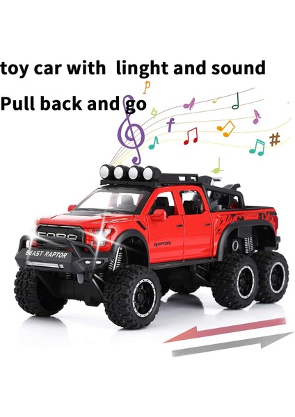 Erkek Çocuklar Için Oyuncak Kamyonetler F150 Raptor Diecast 3 Yaş ve Üzeri Çocuklar Için Sesli ve Işıklı Metal Model Araba Kırmızı (Yurt Dışından)
