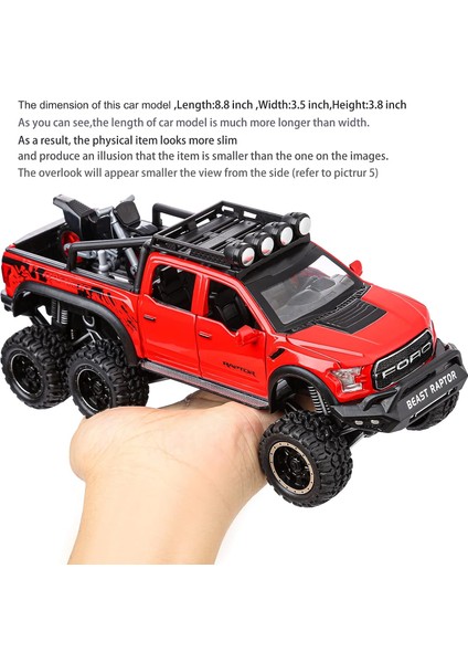 Erkek Çocuklar Için Oyuncak Kamyonetler F150 Raptor Diecast 3 Yaş ve Üzeri Çocuklar Için Sesli ve Işıklı Metal Model Araba Kırmızı (Yurt Dışından)