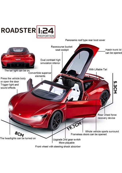 1:24 Ölçekli Tesla Roadster Alaşım Araba Modeli Çocuklar Için Döküm Oyuncak Araçlar, Tesla Araba Modeli, Işıklar ve Müzik ile Geri Çekin Alaşım Araba, Erkekler ve Kızlar Için Hediy (Yurt Dışından)
