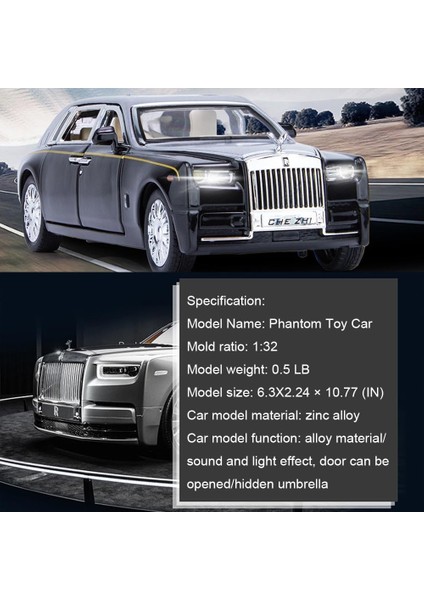 Alaşım Koleksiyonluk Rolls-Royce Phantom Model Oyuncak Araba, 1/32 Ölçekli Pres Döküm Araç Modeli Geri Çekin Araçlar Sesli ve Işıklı Phantom Oyuncak, Araba Logosu Katlanabilir (Yurt Dışından) modelleri
