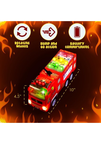 Zetz Markalı Erkek, Kız, Çocuklar Için Itfaiye Kamyonu Oyuncak, 4d LED Işıklı, Küçük Çocuklar - 3+ Yaş Küçük Itfaiyeci Için Itfaiye Motoru Itmeli Oyuncak Araba Gerçek Itfaiye Aracı (Yurt Dışından)