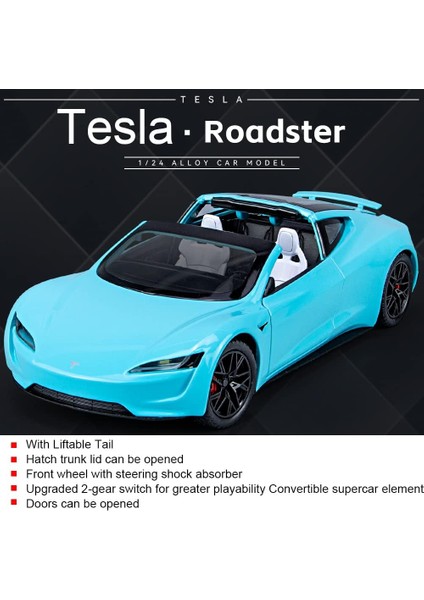1:24 Ölçekli Tesla Roadster Alaşım Araba Modeli Çocuklar Için Döküm Oyuncak Araçlar, Tesla Araba Modeli, Işıklar ve Müzik ile Geri Çekin Alaşım Araba, Erkekler ve Kızlar Için Hediy (Yurt Dışından)