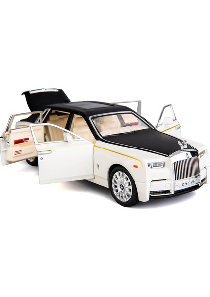 1/24 Rolls-Royce Phantom Model Araba, Çinko Alaşım Geri Çekin Oyuncak Döküm Oyuncak Arabalar Ses ve Işık ile Çocuklar Için Erkek Kız Hediye (Beyaz-Siyah) (Yurt Dışından)