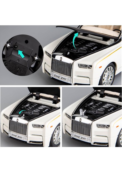 1/24 Rolls-Royce Phantom Model Araba, Çinko Alaşım Geri Çekin Oyuncak Döküm Oyuncak Arabalar Ses ve Işık ile Çocuklar Için Erkek Kız Hediye (Beyaz-Siyah) (Yurt Dışından)