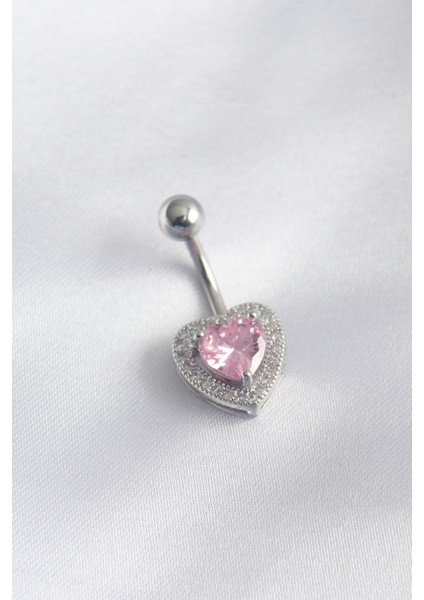 316L Cerrahi Çelik Pembe Zirkon Taş Kalp Model Kadın Göbek Piercing - TJ-PR1221