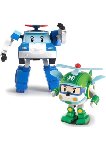 2 Paket Poli + Helly Dönüşen Robot Oyuncaklar, 4 "dönüştürülebilir Aksiyon Figürü Oyuncak, Acil Durum Araç Playset, Tatil Doğum Günü Kurtarma Ekibi Araba Oyuncakları Erkekler Kızl (Yurt Dışından)