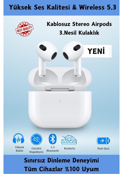 3. Nesil Kablosuz Kulakiçi Bluetooth Kulaklık Android Ios Uyumlu Mikrofonlu 3.nesil Kulaklık