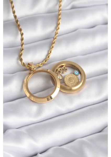 316L Çelik Gold Renk Açılabilir Fanus Model Kadın Kolye - TJ-BKO8235