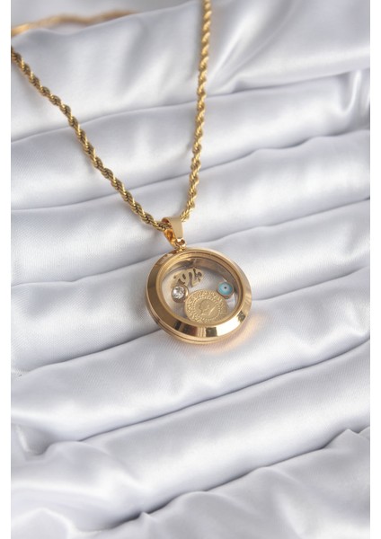 316L Çelik Gold Renk Açılabilir Fanus Model Kadın Kolye - TJ-BKO8235