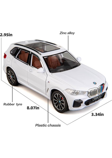 1:24 Bmw X5 Suv Model Araba Oyuncak Için Uyumlu, Çinko Alaşım Geri Çekin Oyuncak Araba Çocuklar Için Ses ve Işık ile Erkek Kız Hediye (Beyaz) (Yurt Dışından)