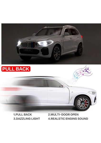 1:24 Bmw X5 Suv Model Araba Oyuncak Için Uyumlu, Çinko Alaşım Geri Çekin Oyuncak Araba Çocuklar Için Ses ve Işık ile Erkek Kız Hediye (Beyaz) (Yurt Dışından)