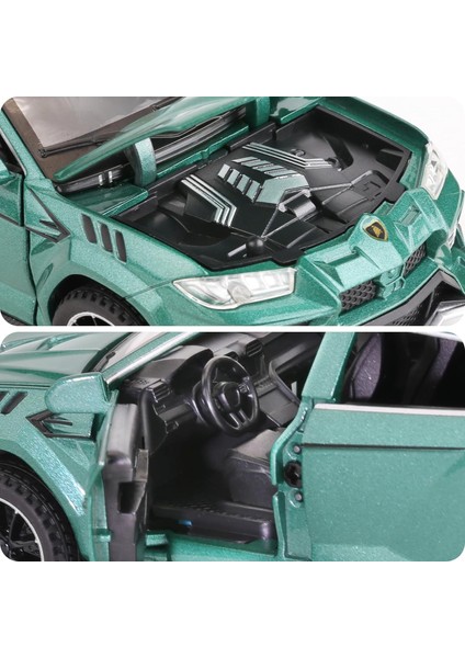 Oyuncak Araba 1/32 Lamborghini Urus Model Araba Için Işık ve Ses ile Geri Çekin Oyuncak Araç 3+ Yaş Yürümeye Başlayan Erkek Kız Noel Doğum Günü Hediyesi Yeşil Araba (Yurt Dışından)