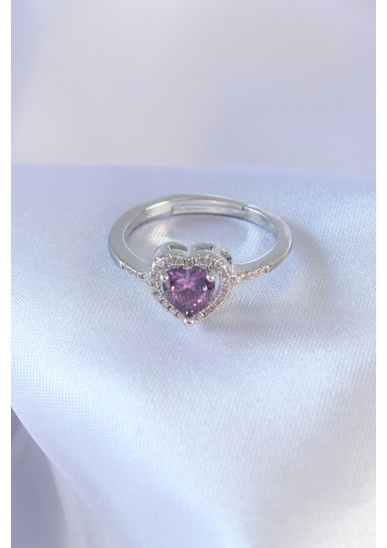 Gümüş Renk Mor Zirkon Taşlı Kalp Charm Model Pirinç Kadın Yüzük - TJ-BYK2618 fiyatları
