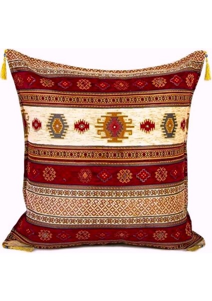 Kilim Desen (70CMX70CM) Şönil Kumaş Püsküllü Kare Ev Bahçe Minder Kılıfı NO11